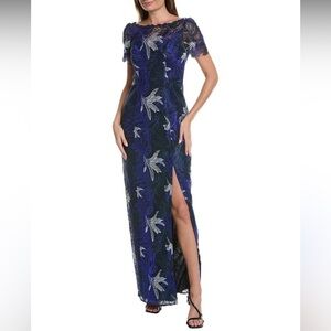 MARCHESA Norte Lace Short Sleeve Lace Column Gown